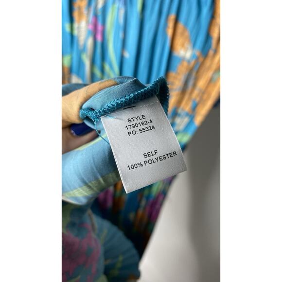 Current Air Sereia Botanical Motif Pleated Midi Dress Women's Small Blue Floral - Picture 5 of 6